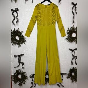 Valentina Romantic Sexy Lace Detail Jumpsuit in Yellow Size Large J-33